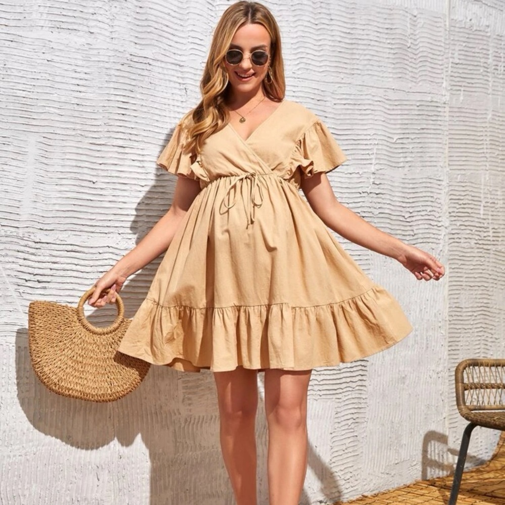 SHEIN A Line Drawstring Waist Ruffle Dress.